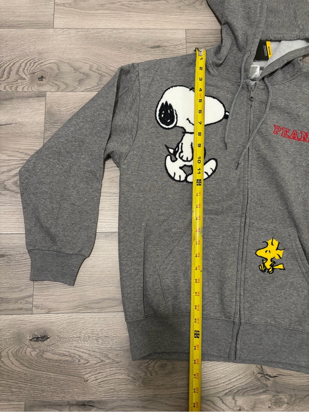 Peanuts Gray Hooded Zip-Up Jacket with Snoopy & Woodstock Patches - Picture 6 of 7